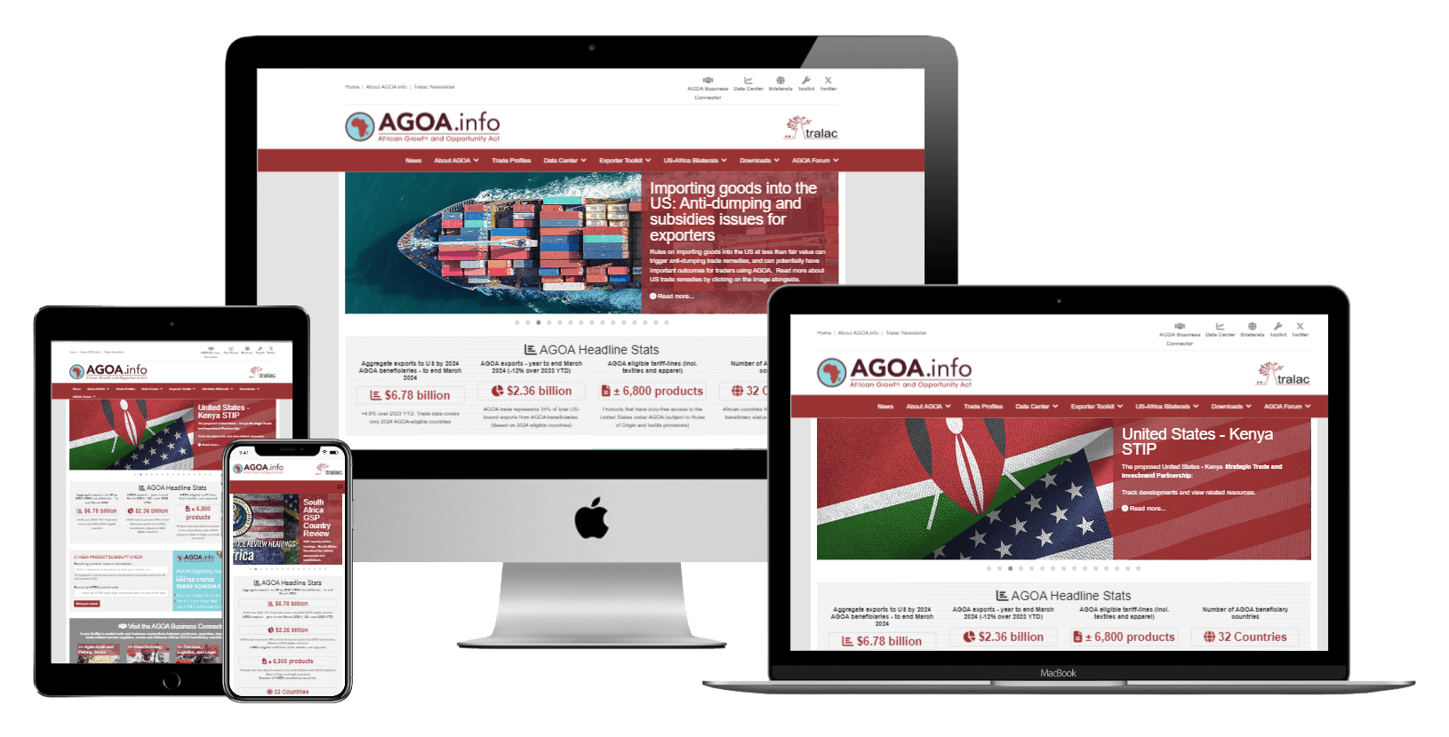 AGOA.info shown on a desktop, a laptop, a tablet and a phone